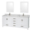 Wyndham Sheffield 80" Double Bathroom Vanity In White White Carrara Marble Countertop Undermount Square Sinks And 24" Mirrors WCS141480DWHCMUNSM24