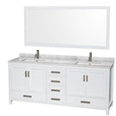 Wyndham Sheffield 80" Double Bathroom Vanity In White White Carrara Marble Countertop Undermount Square Sinks And 70" Mirror WCS141480DWHCMUNSM70