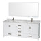 Wyndham Sheffield 80" Double Bathroom Vanity In White White Carrara Marble Countertop Undermount Square Sinks And 70" Mirror WCS141480DWHCMUNSM70