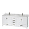 Wyndham Sheffield 80" Double Bathroom Vanity In White White Carrara Marble Countertop Undermount Square Sinks and Medicine Cabinets WCS141480DWHCMUNSMED