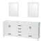 Wyndham Sheffield 80" Double Bathroom Vanity In White No Countertop No Sinks And 24" Mirrors WCS141480DWHCXSXXM24