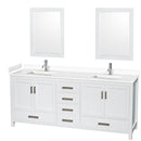 Wyndham Sheffield 80" Double Bathroom Vanity In White With White Cultured Marble Countertop Undermount Square Sinks And 24" Mirrors WCS141480DWHWCUNSM24