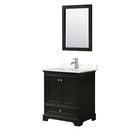 Wyndham Deborah 30" Single Bathroom Vanity In Dark Espresso With Light-Vein Carrara Cultured Marble Countertop Undermount Square Sink And 24" Mirror WCS202030SDEC2UNSM24