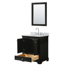 Wyndham Deborah 30" Single Bathroom Vanity In Dark Espresso White Carrara Marble Countertop Undermount Oval Sink and 24" Mirror WCS202030SDECMUNOM24