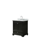 Wyndham Deborah 30" Single Bathroom Vanity In Dark Espresso White Carrara Marble Countertop Undermount Oval Sink And No Mirror WCS202030SDECMUNOMXX