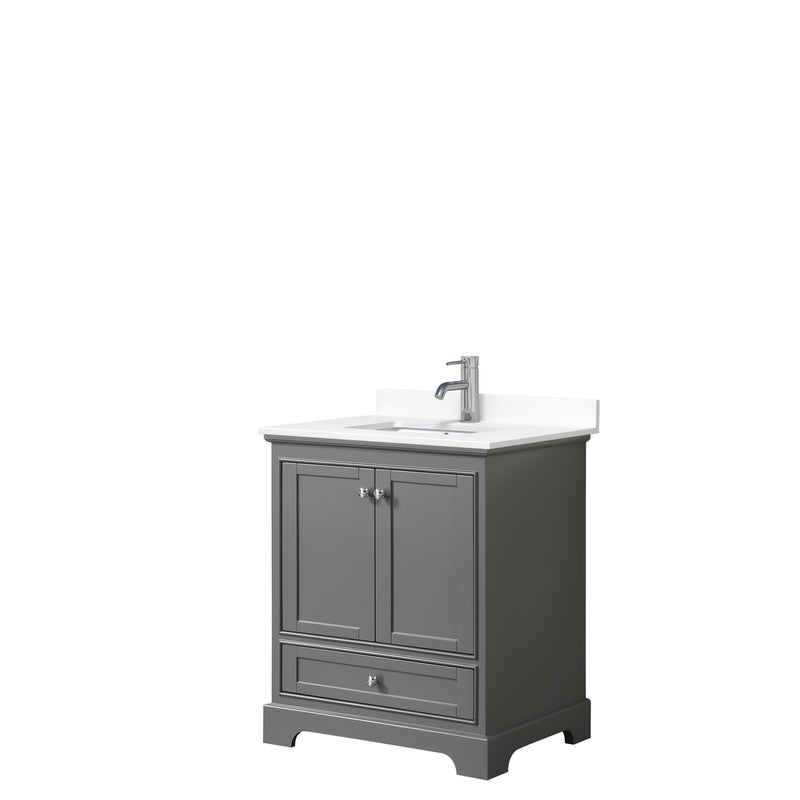 Wyndham Deborah 30" Single Bathroom Vanity In Dark Gray With White Cultured Marble Countertop Undermount Square Sink And No Mirror WCS202030SKGWCUNSMXX