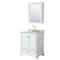 Wyndham Deborah 30" Single Bathroom Vanity In White With White Carrara Marble Countertop Undermount Oval Sink Brushed Gold Trims And Medicine Cabinet WCS202030SWGCMUNOMED