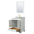 Wyndham Deborah 30" Single Bathroom Vanity In White with White Carrara Marble Countertop Undermount Square Sink Brushed Gold Trims and 24" Mirror WCS202030SWGCMUNSM24