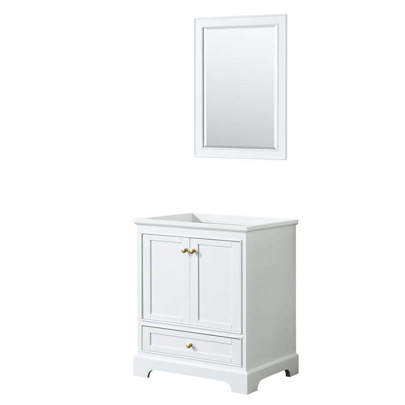 Wyndham Deborah 30" Single Bathroom Vanity In White With No Countertop No Sink Brushed Gold Trims And 24" Mirror WCS202030SWGCXSXXM24