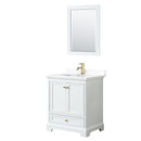 Wyndham Deborah 30" Single Bathroom Vanity In White With White Cultured Marble Countertop Undermount Square Sink Brushed Gold Trims And 24" Mirror WCS202030SWGWCUNSM24