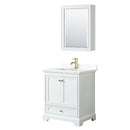 Wyndham Deborah 30" Single Bathroom Vanity In White With White Cultured Marble Countertop Undermount Square Sink Brushed Gold Trims And Medicine Cabinet WCS202030SWGWCUNSMED