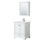 Wyndham Deborah 30" Single Bathroom Vanity In White With Light-Vein Carrara Cultured Marble Countertop Undermount Square Sink And Medicine Cabinet WCS202030SWHC2UNSMED