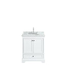 Wyndham Deborah 30" Single Bathroom Vanity In White White Carrara Marble Countertop Undermount Oval Sink and No Mirror WCS202030SWHCMUNOMXX