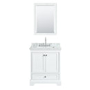 Wyndham Deborah 30" Single Bathroom Vanity In White White Carrara Marble Countertop Undermount Square Sink and 24" Mirror WCS202030SWHCMUNSM24