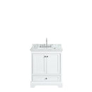 Wyndham Deborah 30" Single Bathroom Vanity In White White Carrara Marble Countertop Undermount Square Sink and No Mirror WCS202030SWHCMUNSMXX