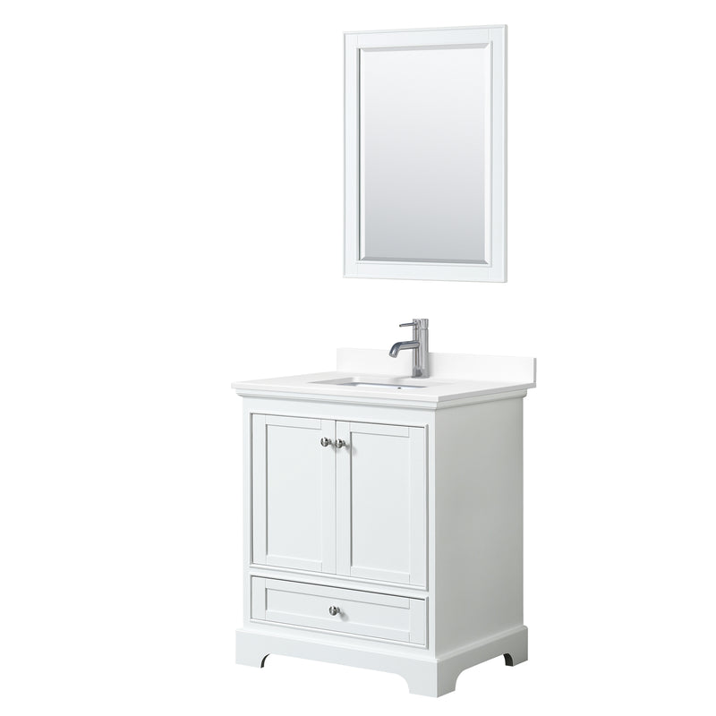 Wyndham Deborah 30" Single Bathroom Vanity In White With White Cultured Marble Countertop Undermount Square Sink And 24" Mirror WCS202030SWHWCUNSM24