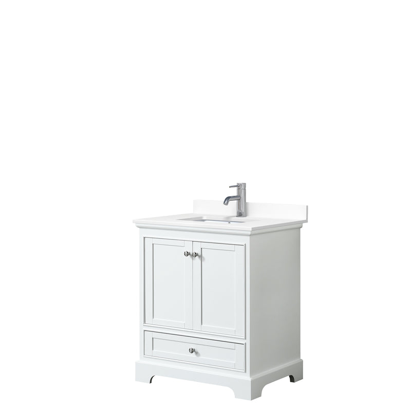 Wyndham Deborah 30" Single Bathroom Vanity In White With White Cultured Marble Countertop Undermount Square Sink And No Mirror WCS202030SWHWCUNSMXX