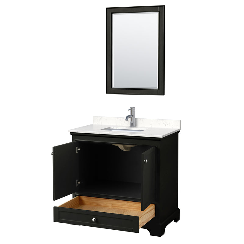 Wyndham Deborah 36" Single Bathroom Vanity In Dark Espresso with Light-Vein Carrara Cultured Marble Countertop Undermount Square Sink and 24" Mirror WCS202036SDEC2UNSM24