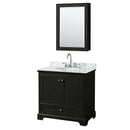 Wyndham Deborah 36" Single Bathroom Vanity In Dark Espresso White Carrara Marble Countertop Undermount Oval Sink And Medicine Cabinet WCS202036SDECMUNOMED