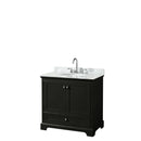 Wyndham Deborah 36" Single Bathroom Vanity In Dark Espresso White Carrara Marble Countertop Undermount Oval Sink And No Mirror WCS202036SDECMUNOMXX