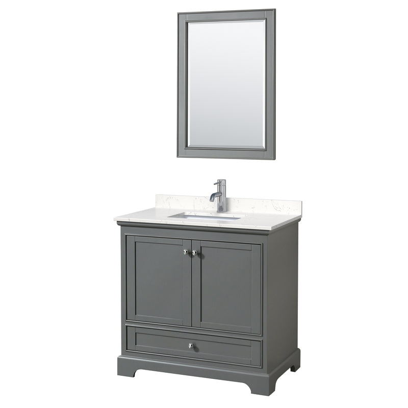 Wyndham Deborah 36" Single Bathroom Vanity In Dark Gray With Light-Vein Carrara Cultured Marble Countertop Undermount Square Sink And 24" Mirror WCS202036SKGC2UNSM24