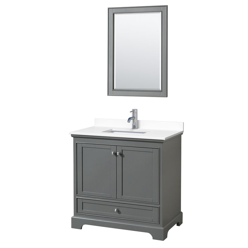 Wyndham Deborah 36" Single Bathroom Vanity In Dark Gray With White Cultured Marble Countertop Undermount Square Sink And 24" Mirror WCS202036SKGWCUNSM24