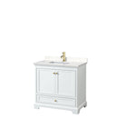 Wyndham Deborah 36" Single Bathroom Vanity In White With Light-Vein Carrara Cultured Marble Countertop Undermount Square Sink Brushed Gold Trims And No Mirror WCS202036SWGC2UNSMXX