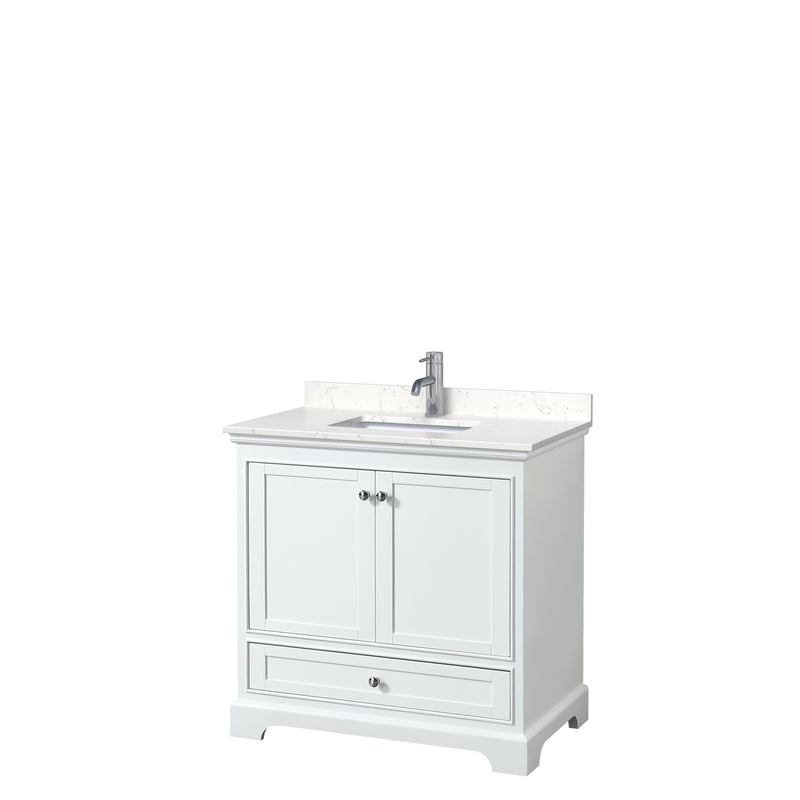 Wyndham Deborah 36" Single Bathroom Vanity In White With Light-Vein Carrara Cultured Marble Countertop Undermount Square Sink And No Mirror WCS202036SWHC2UNSMXX