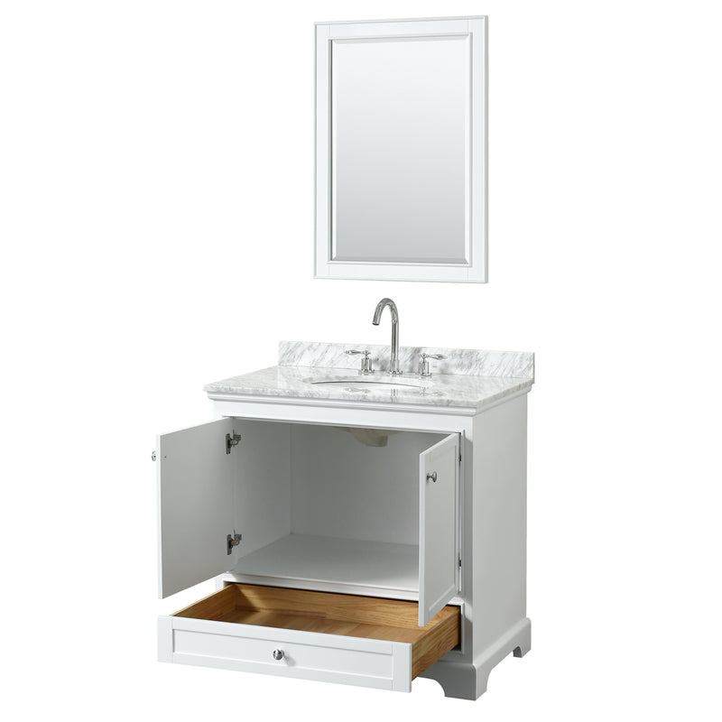 Wyndham Deborah 36" Single Bathroom Vanity In White with White Carrara Marble Countertop Undermount Oval Sink and 24" Mirror WCS202036SWHCMUNOM24