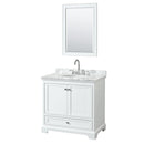 Wyndham Deborah 36" Single Bathroom Vanity In White With White Carrara Marble Countertop Undermount Oval Sink And 24" Mirror WCS202036SWHCMUNOM24