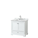 Wyndham Deborah 36" Single Bathroom Vanity In White With White Carrara Marble Countertop Undermount Square Sink And No Mirror WCS202036SWHCMUNSMXX