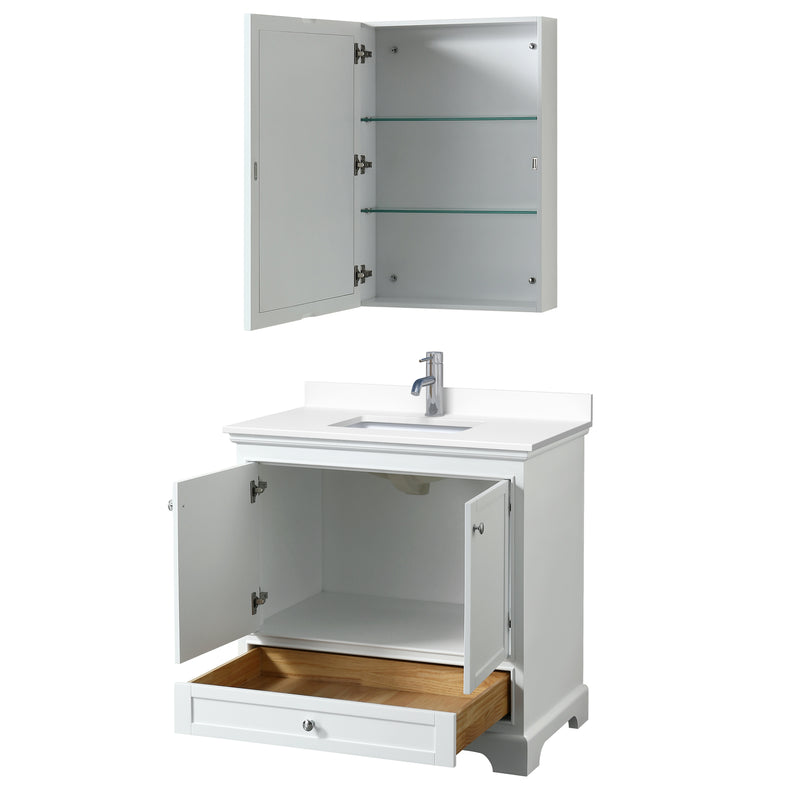 Wyndham Deborah 36" Single Bathroom Vanity In White with White Cultured Marble Countertop Undermount Square Sink and Medicine Cabinet WCS202036SWHWCUNSMED