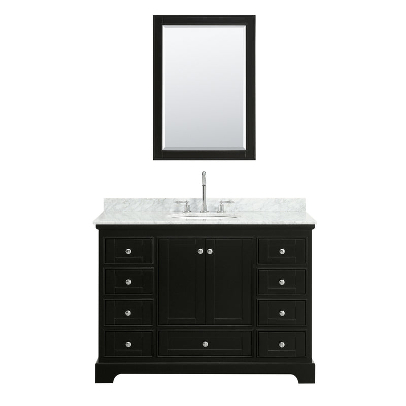 Wyndham Deborah 48" Single Bathroom Vanity In Dark Espresso White Carrara Marble Countertop Undermount Oval Sink and Medicine Cabinet WCS202048SDECMUNOMED