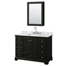 Wyndham Deborah 48" Single Bathroom Vanity In Dark Espresso White Carrara Marble Countertop Undermount Square Sink And Medicine Cabinet WCS202048SDECMUNSMED