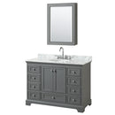 Wyndham Deborah 48" Single Bathroom Vanity In Dark Gray With White Carrara Marble Countertop Undermount Oval Sink And Medicine Cabinet WCS202048SKGCMUNOMED