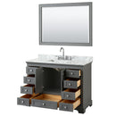 Wyndham Deborah 48" Single Bathroom Vanity In Dark Gray with White Carrara Marble Countertop Undermount Square Sink and 46" Mirror WCS202048SKGCMUNSM46