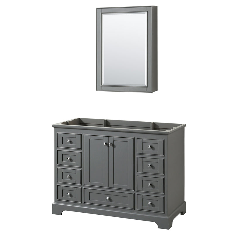 Wyndham Deborah 48" Single Bathroom Vanity In Dark Gray With No Countertop No Sink And Medicine Cabinet WCS202048SKGCXSXXMED