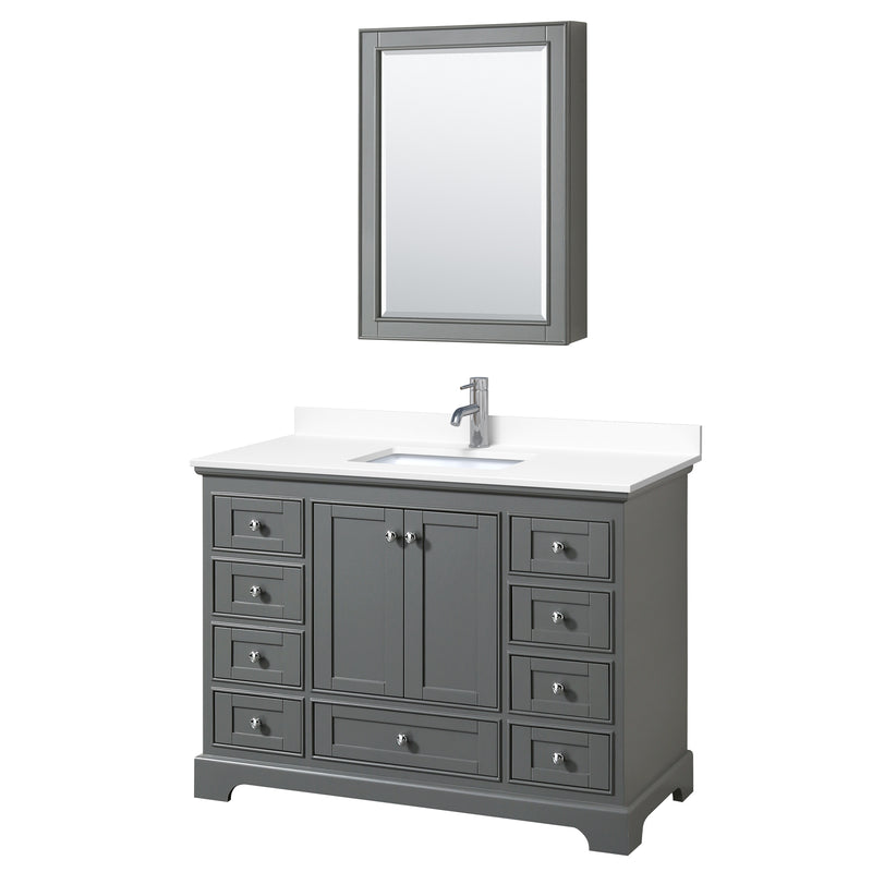 Wyndham Deborah 48" Single Bathroom Vanity In Dark Gray With White Cultured Marble Countertop Undermount Square Sink And Medicine Cabinet WCS202048SKGWCUNSMED