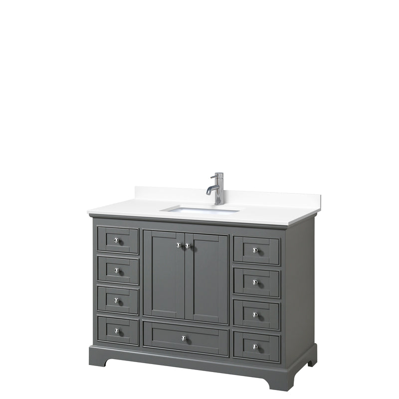 Wyndham Deborah 48" Single Bathroom Vanity In Dark Gray With White Cultured Marble Countertop Undermount Square Sink And No Mirror WCS202048SKGWCUNSMXX