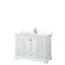 Wyndham Deborah 48" Single Bathroom Vanity In White With Light-Vein Carrara Cultured Marble Countertop Undermount Square Sink Brushed Gold Trims And No Mirror WCS202048SWGC2UNSMXX