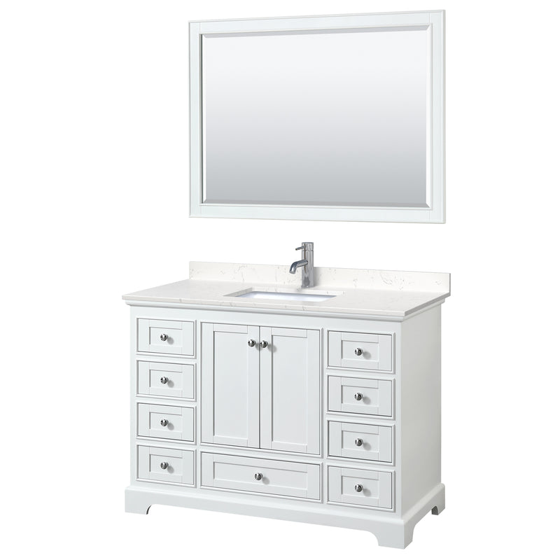 Wyndham Deborah 48" Single Bathroom Vanity In White With Light-Vein Carrara Cultured Marble Countertop Undermount Square Sink And 46" Mirror WCS202048SWHC2UNSM46