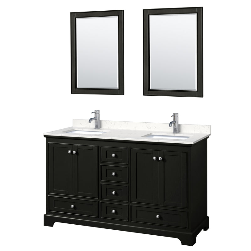 Wyndham Deborah 60" Double Bathroom Vanity In Dark Espresso With Light-Vein Carrara Cultured Marble Countertop Undermount Square Sinks And 24" Mirrors WCS202060DDEC2UNSM24