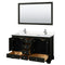 Wyndham Deborah 60" Double Bathroom Vanity In Dark Espresso with Light-Vein Carrara Cultured Marble Countertop Undermount Square Sinks and 58" Mirror WCS202060DDEC2UNSM58