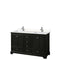 Wyndham Deborah 60" Double Bathroom Vanity In Dark Espresso With Light-Vein Carrara Cultured Marble Countertop Undermount Square Sinks And No Mirrors WCS202060DDEC2UNSMXX