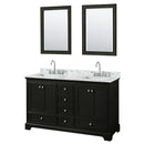 Wyndham Deborah 60" Double Bathroom Vanity In Dark Espresso White Carrara Marble Countertop Undermount Square Sink And 24" Mirror WCS202060DDECMUNSM24