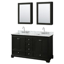 Wyndham Deborah 60" Double Bathroom Vanity In Dark Espresso White Carrara Marble Countertop Undermount Square Sink And Medicine Cabinet WCS202060DDECMUNSMED