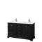 Wyndham Deborah 60" Double Bathroom Vanity In Dark Espresso With White Cultured Marble Countertop Undermount Square Sinks And No Mirrors WCS202060DDEWCUNSMXX