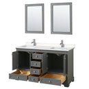 Wyndham Deborah 60" Double Bathroom Vanity In Dark Gray with Light-Vein Carrara Cultured Marble Countertop Undermount Square Sinks and 24" Mirrors WCS202060DKGC2UNSM24