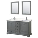 Wyndham Deborah 60" Double Bathroom Vanity In Dark Gray With Light-Vein Carrara Cultured Marble Countertop Undermount Square Sinks And 24" Mirrors WCS202060DKGC2UNSM24