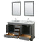 Wyndham Deborah 60" Double Bathroom Vanity In Dark Gray with White Carrara Marble Countertop Undermount Oval Sinks and 24" Mirrors WCS202060DKGCMUNOM24